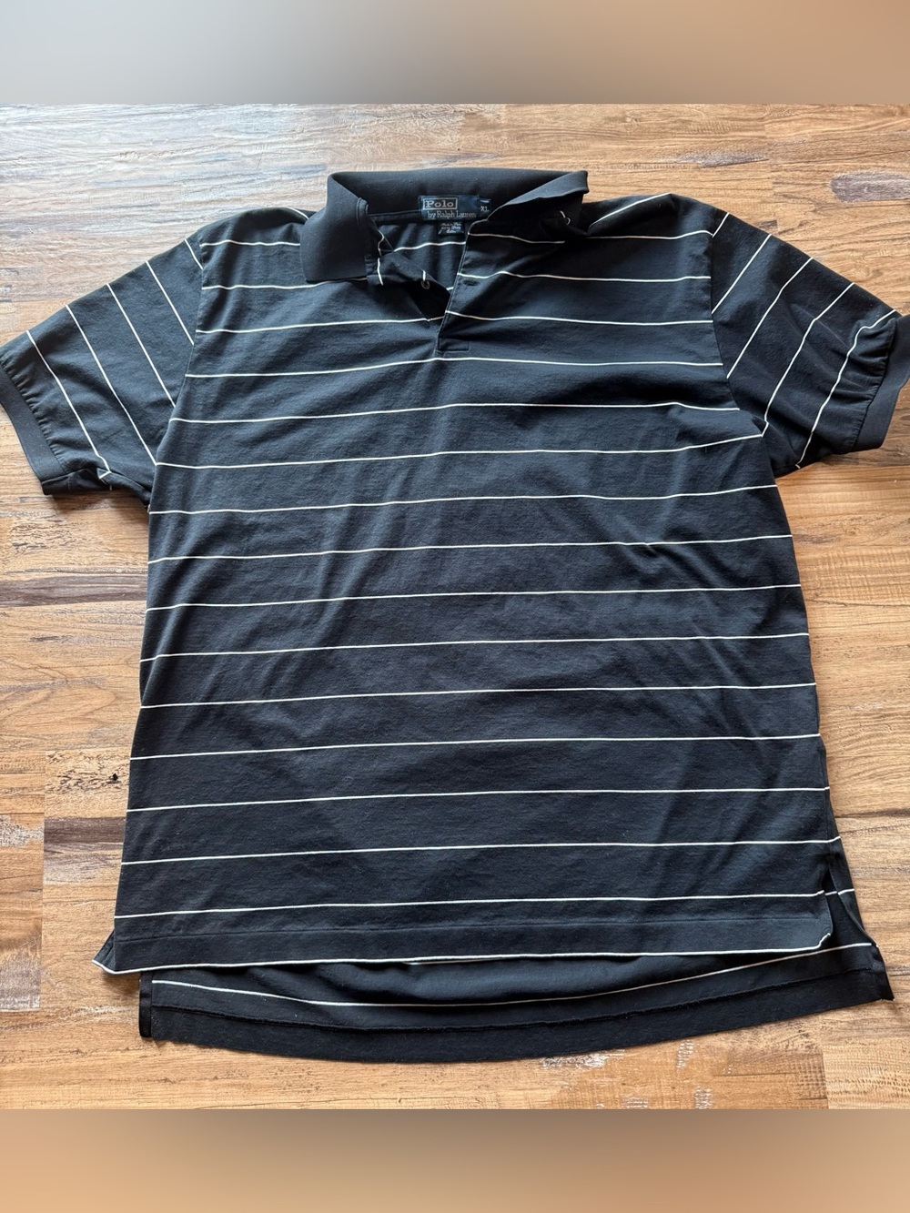 Ralph Lauren Black Polo with Thin White Stripes